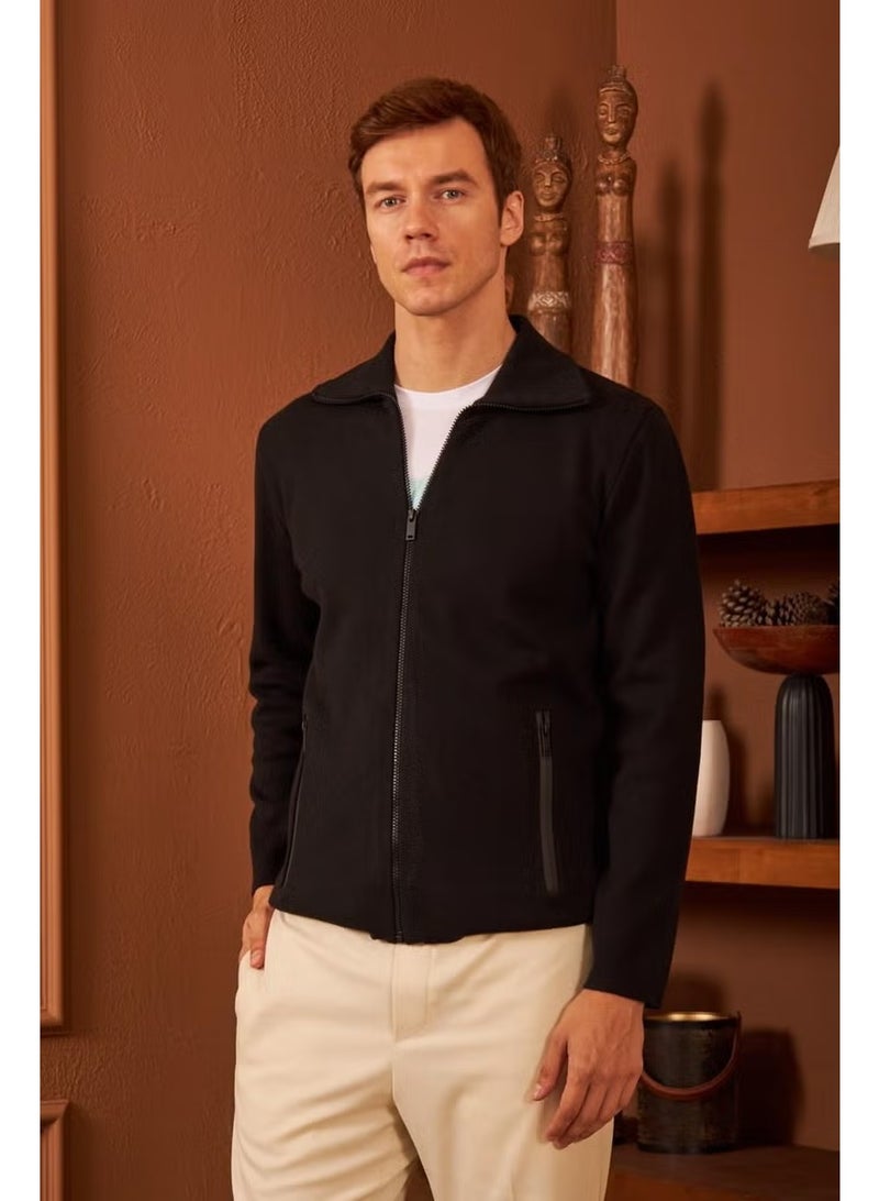 Odelon Men's Waterproof Zippered Cotton Knitwear Cardigan Black HRK201 - Image 3